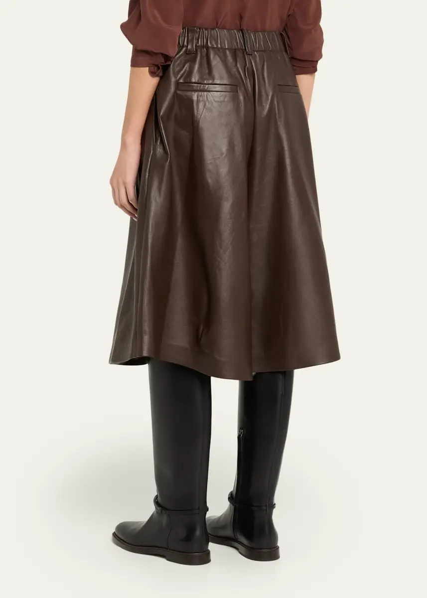 Brunello Cucinelli Pleated Leather Wide-Leg Culotte Pants | Thumbnail 3 Brunello Cucinelli Pleated Leather Wide-Leg Culotte Pants | Thumbnail 3