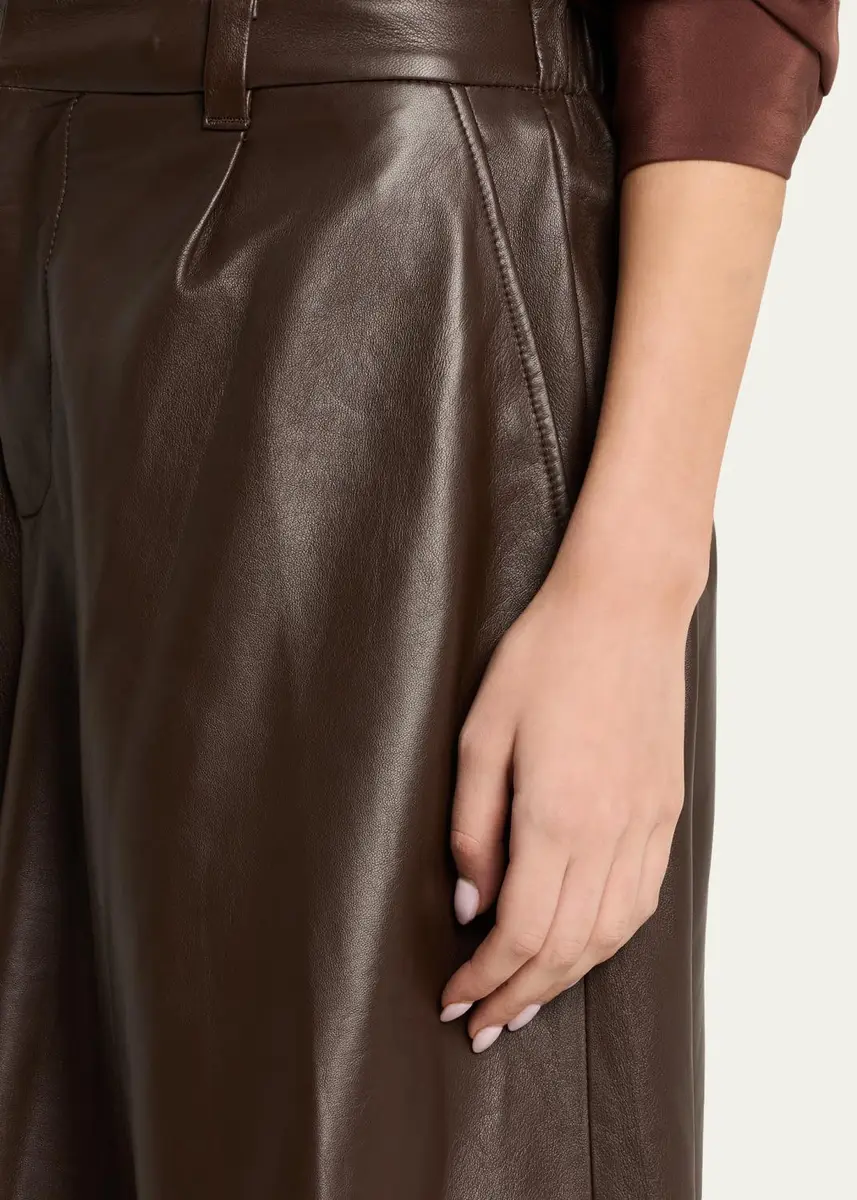 Brunello Cucinelli Pleated Leather Wide-Leg Culotte Pants | Thumbnail 5 Brunello Cucinelli Pleated Leather Wide-Leg Culotte Pants | Thumbnail 5