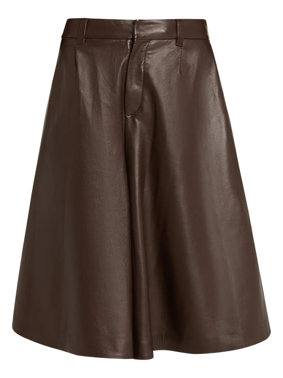 Pleated Leather Wide-Leg Culotte Pants Pleated Leather Wide-Leg Culotte Pants