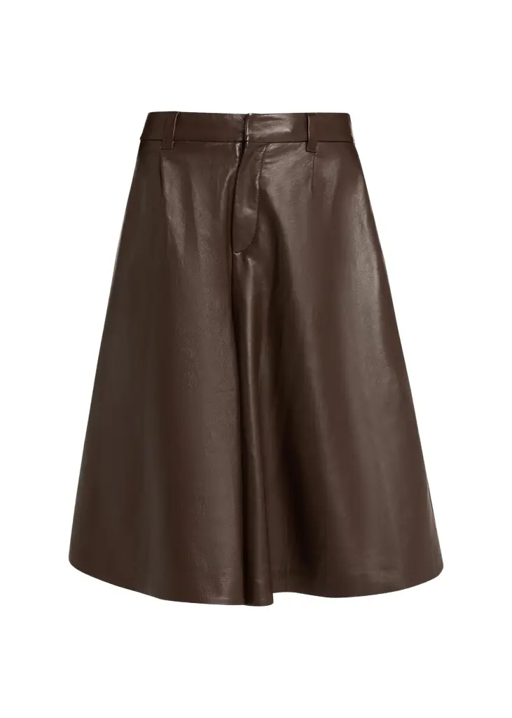 Brunello Cucinelli Pleated Leather Wide-Leg Culotte Pants