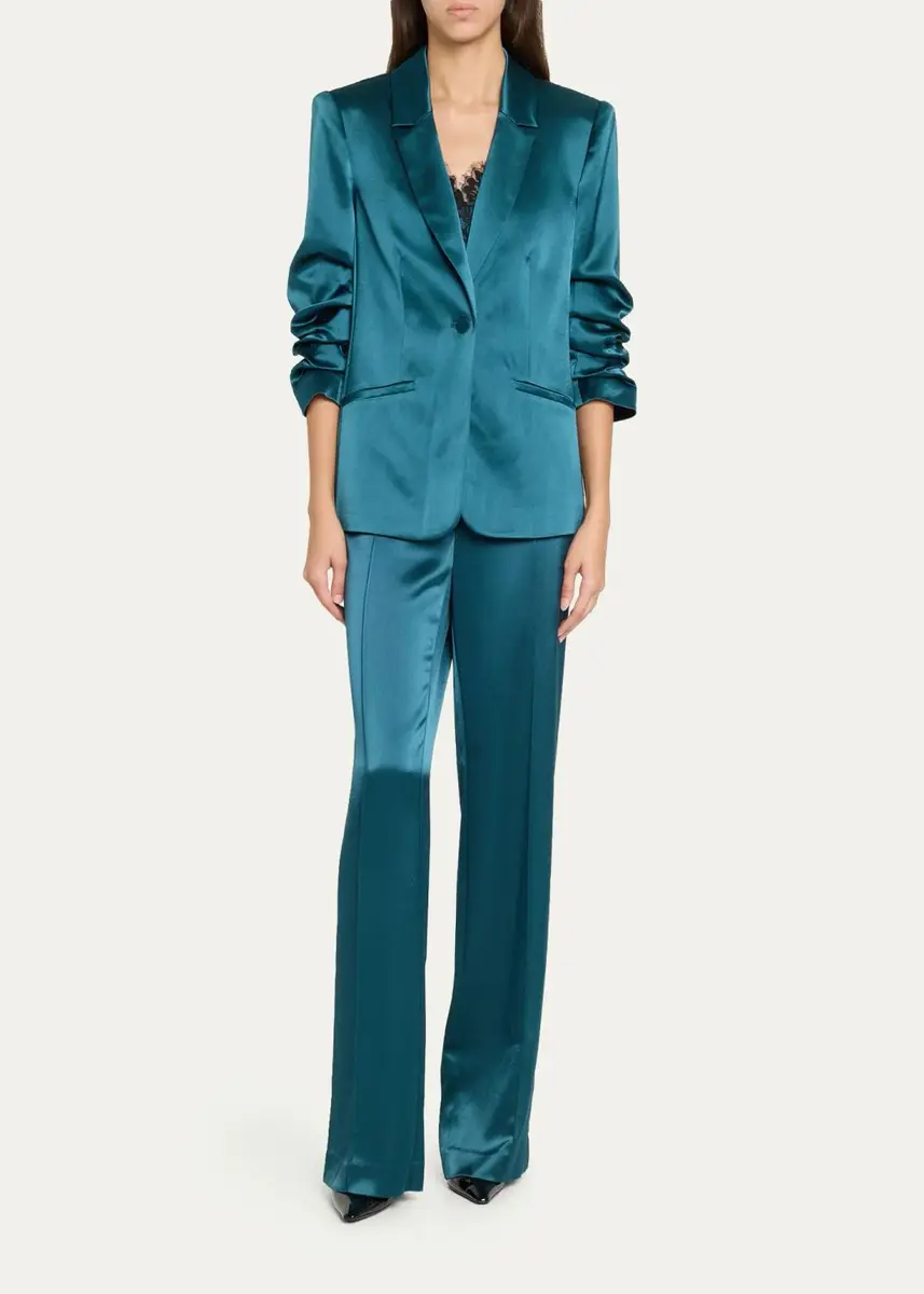 Cinq à Sept Kylie Scrunched-Sleeve Satin Blazer | Thumbnail 2