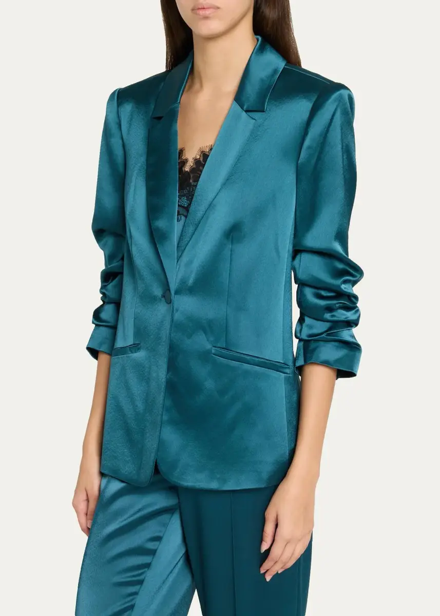 Cinq à Sept Kylie Scrunched-Sleeve Satin Blazer | Thumbnail 4