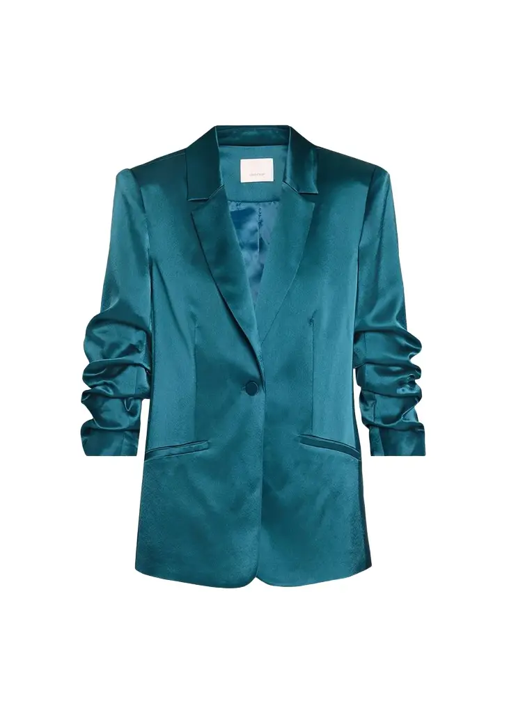 Cinq à Sept Kylie Scrunched-Sleeve Satin Blazer