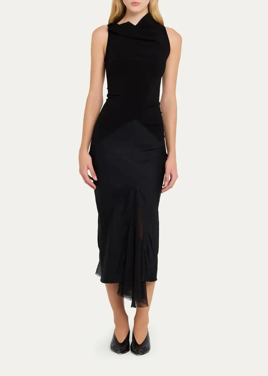 Rick Owens Sliced Mixed-Media Sleeveless Midi Dress | Thumbnail 2 Rick Owens Sliced Mixed-Media Sleeveless Midi Dress | Thumbnail 2