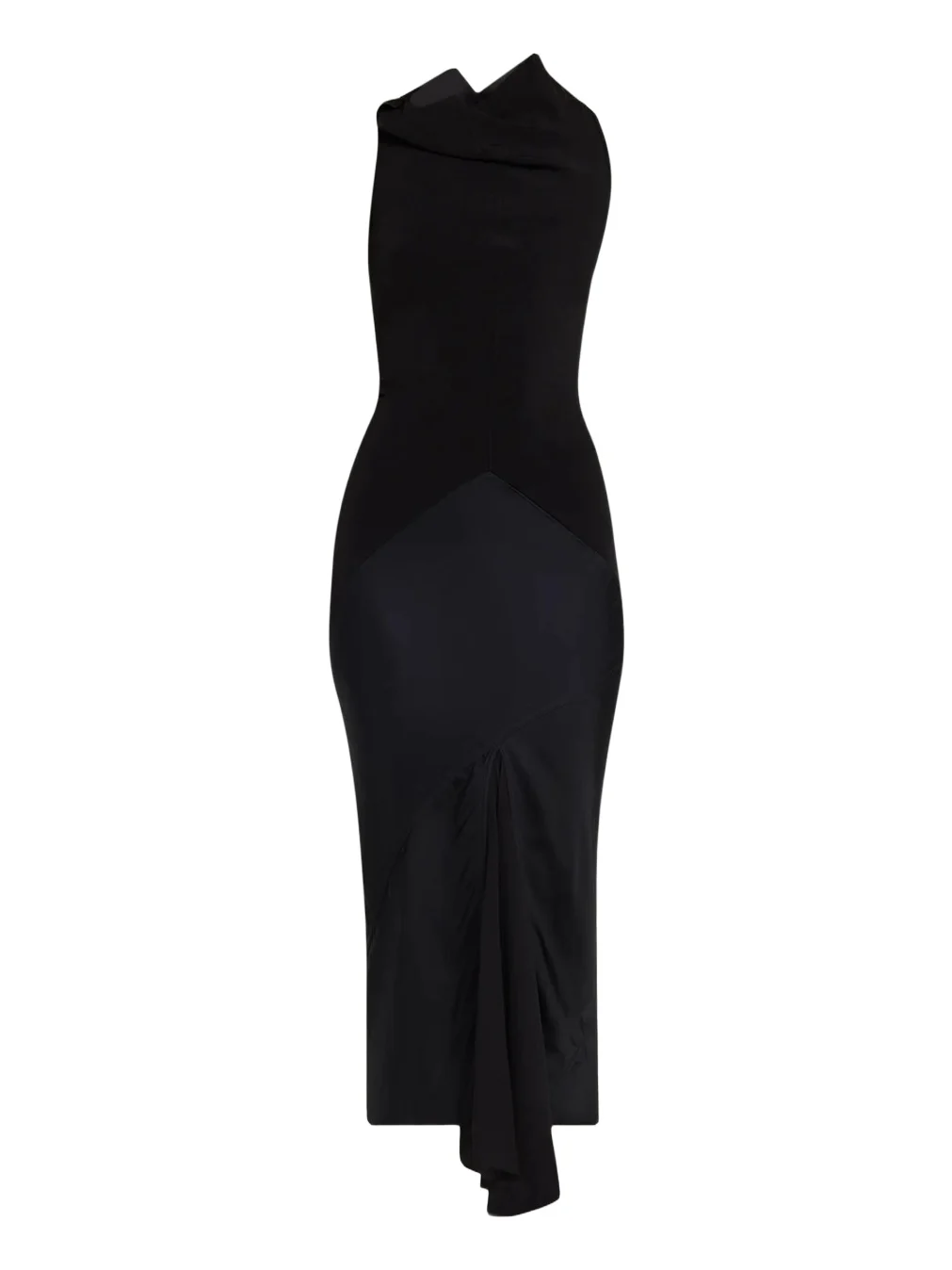 Rick Owens Sliced Mixed-Media Sleeveless Midi Dress