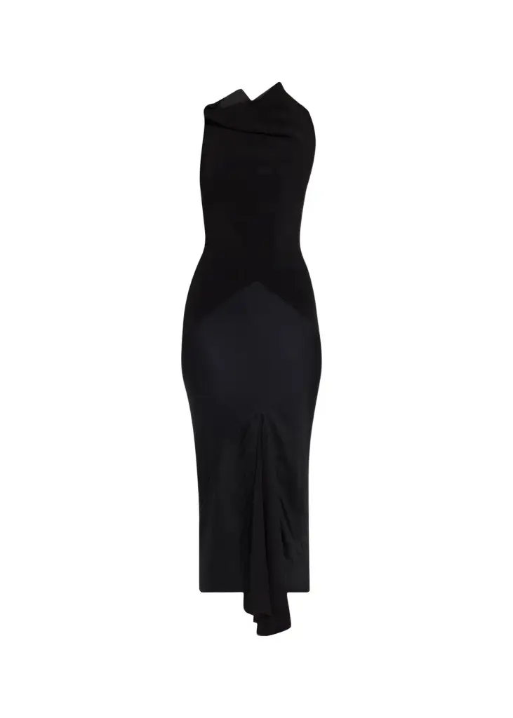 Sliced Mixed-Media Sleeveless Midi Dress