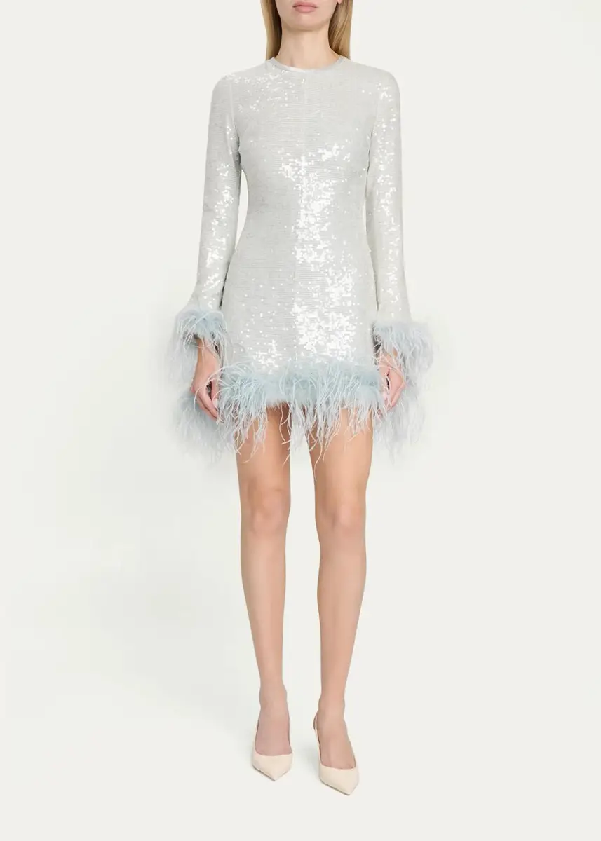Markarian Althea Feather-Trim Sequined Long-Sleeve Mini Dress | Thumbnail 2 Markarian Althea Feather-Trim Sequined Long-Sleeve Mini Dress | Thumbnail 2