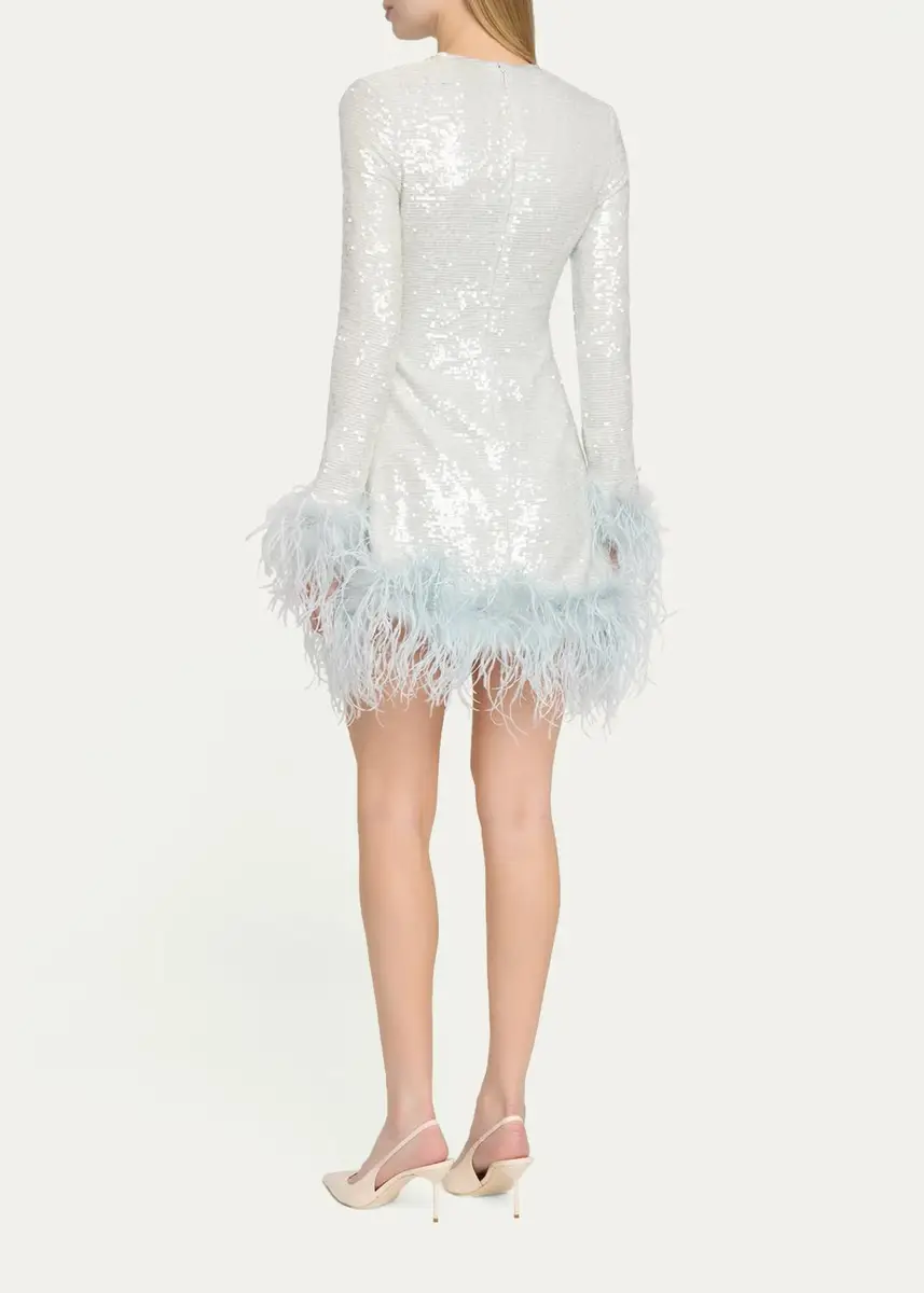 Markarian Althea Feather-Trim Sequined Long-Sleeve Mini Dress | Thumbnail 3 Markarian Althea Feather-Trim Sequined Long-Sleeve Mini Dress | Thumbnail 3
