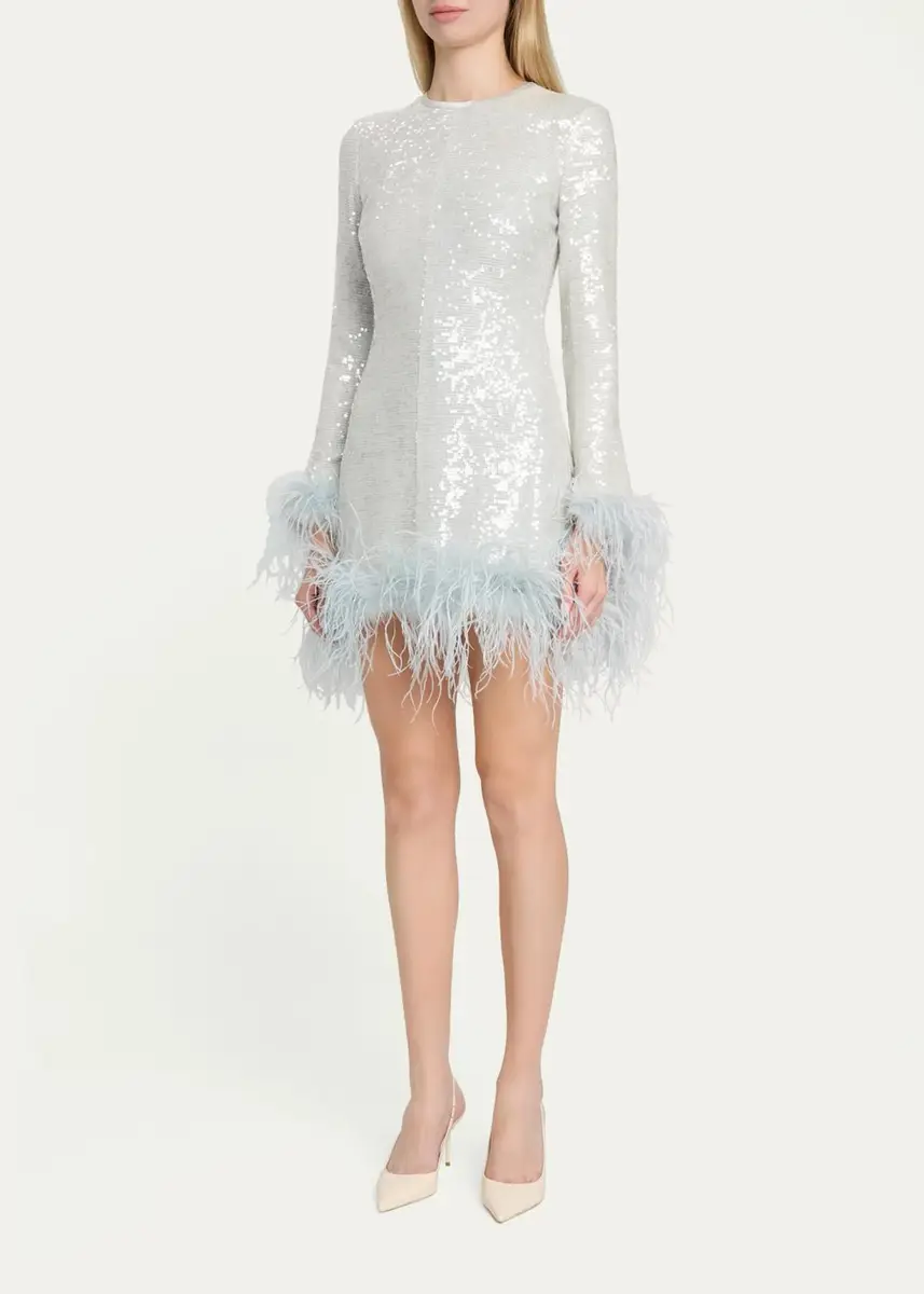 Markarian Althea Feather-Trim Sequined Long-Sleeve Mini Dress | Thumbnail 4 Markarian Althea Feather-Trim Sequined Long-Sleeve Mini Dress | Thumbnail 4