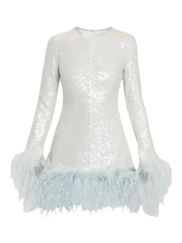 Althea Feather-Trim Sequined Long-Sleeve Mini Dress Althea Feather-Trim Sequined Long-Sleeve Mini Dress