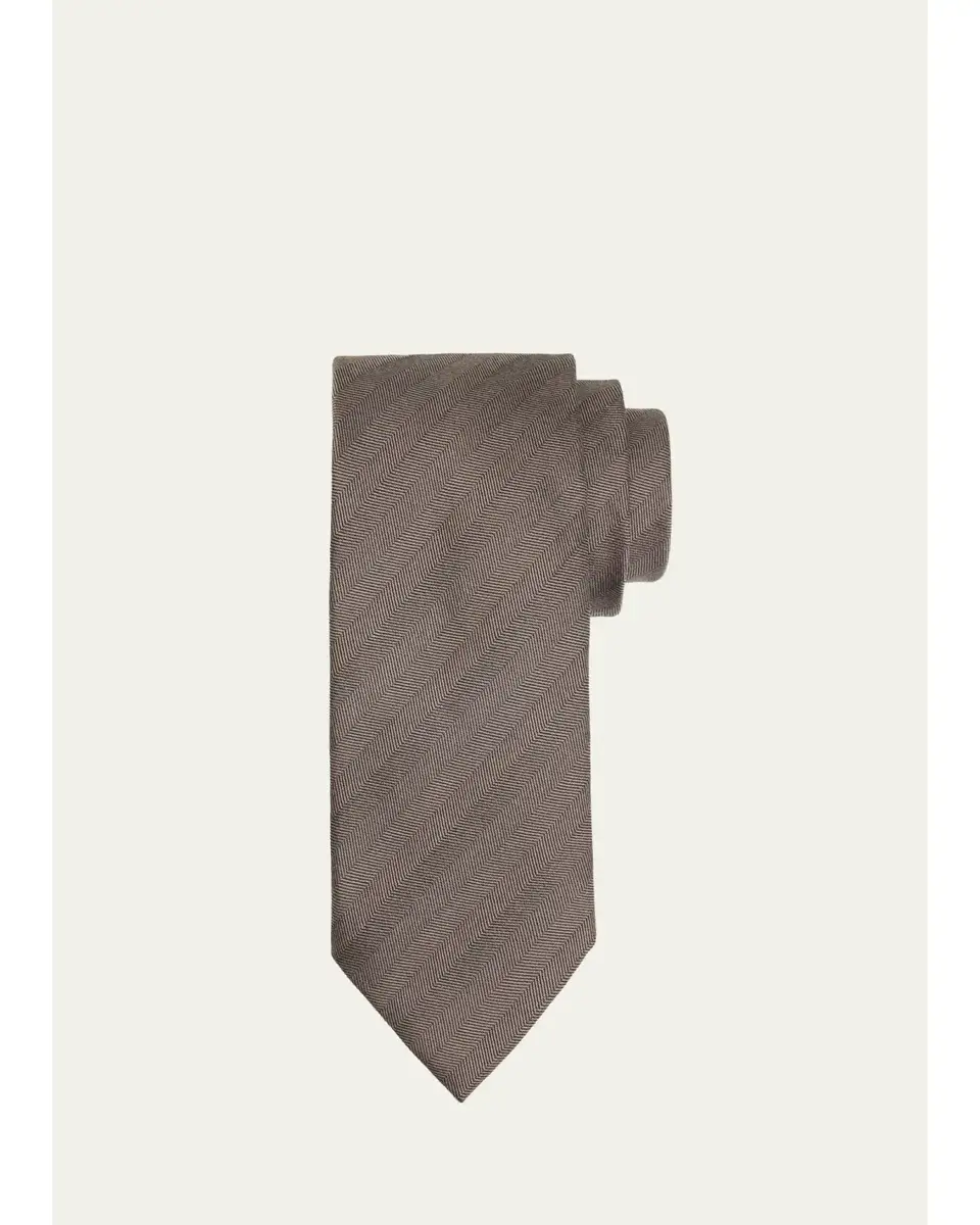 Zegna Men's Wool and Silk Herringbone Tie | Thumbnail 2
