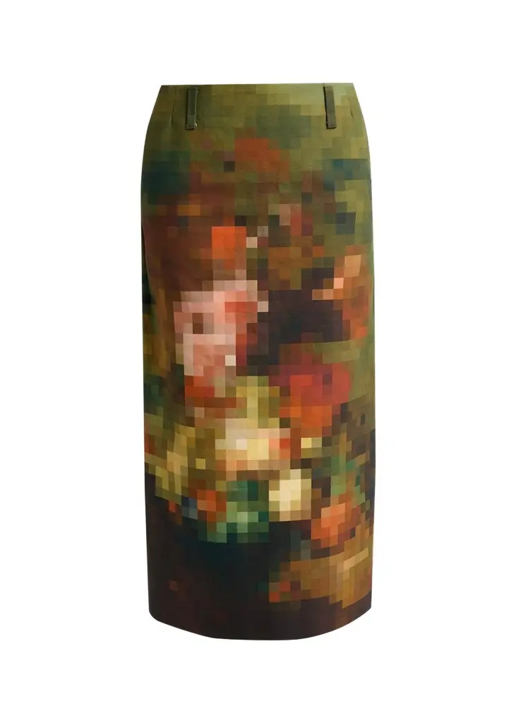 Dries Van Noten Sentista Pixel Print Midi Skirt