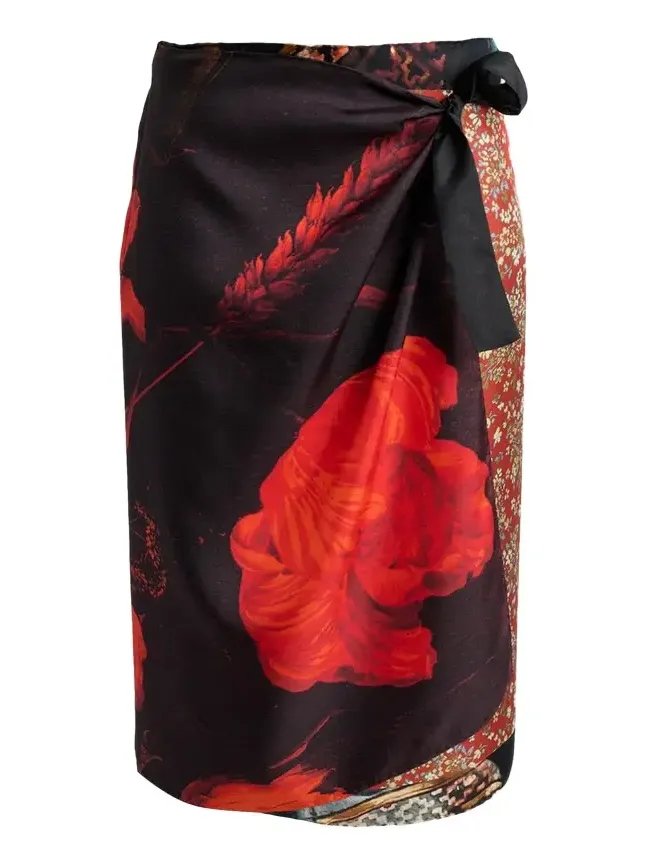 Scarfy Multi-Print Wrap Midi Skirt