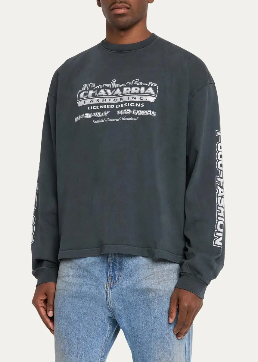 Willy Chavarria Men's Chavarria Fashion Inc. Cotton Long-Sleeve T-Shirt | Thumbnail 4