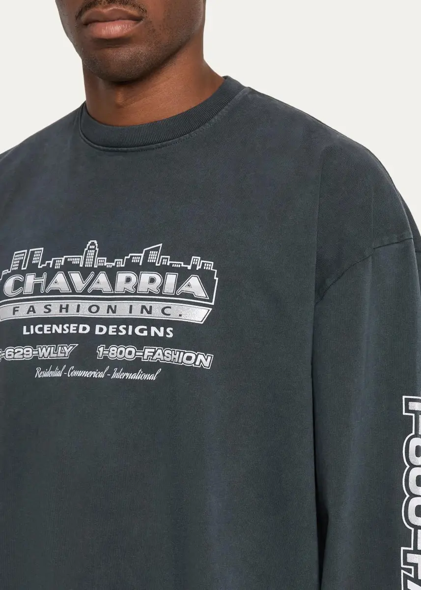 Willy Chavarria Men's Chavarria Fashion Inc. Cotton Long-Sleeve T-Shirt | Thumbnail 5