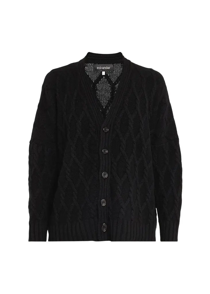 Eskandar Cashmere V-Neck Cardigan - Mid Plus length