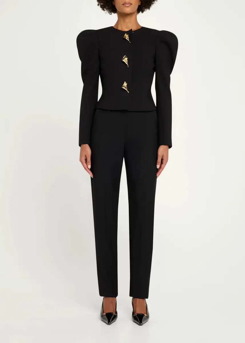 Carolina Herrera Puff-Sleeve Calla Lily Single-Breasted Fitted Jacket | Thumbnail 2 Carolina Herrera Puff-Sleeve Calla Lily Single-Breasted Fitted Jacket | Thumbnail 2