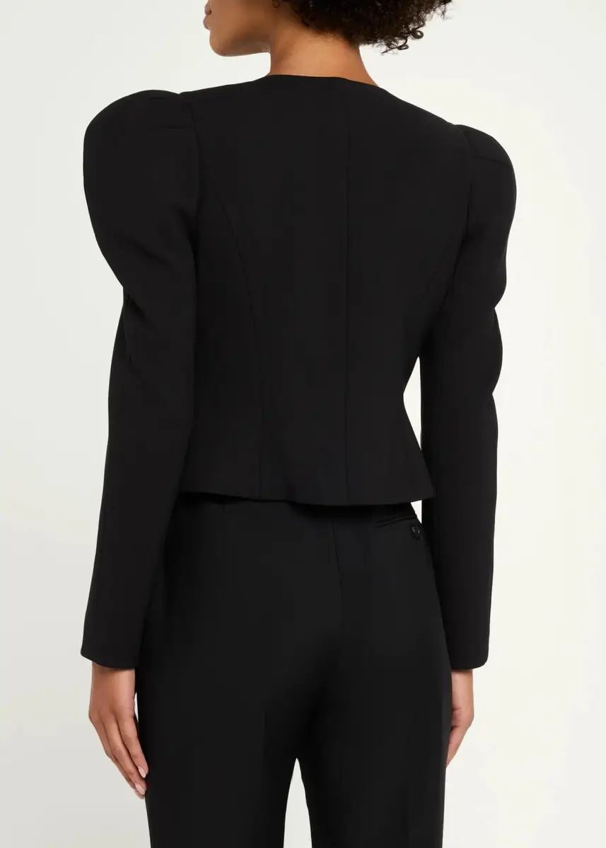 Carolina Herrera Puff-Sleeve Calla Lily Single-Breasted Fitted Jacket | Thumbnail 3 Carolina Herrera Puff-Sleeve Calla Lily Single-Breasted Fitted Jacket | Thumbnail 3