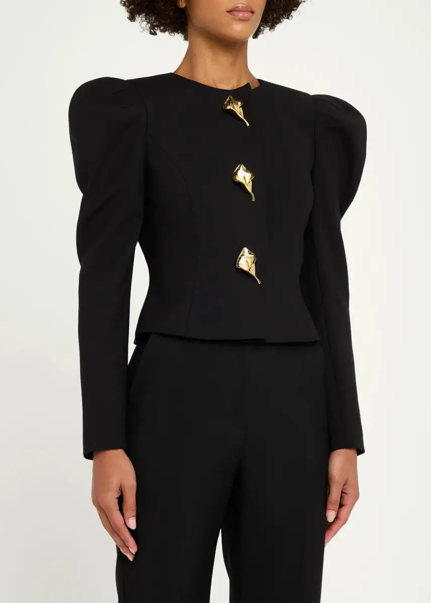 Carolina Herrera Puff-Sleeve Calla Lily Single-Breasted Fitted Jacket | Thumbnail 4 Carolina Herrera Puff-Sleeve Calla Lily Single-Breasted Fitted Jacket | Thumbnail 4