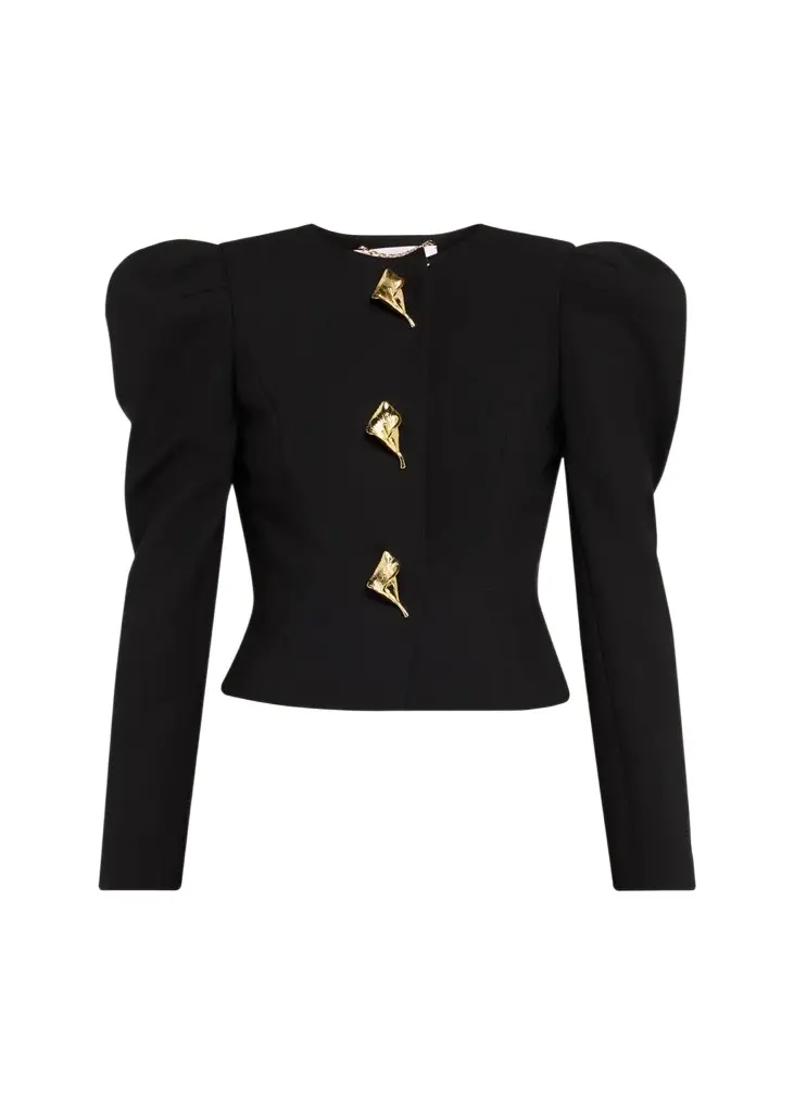 Puff-Sleeve Calla Lily Single-Breasted Fitted Jacket