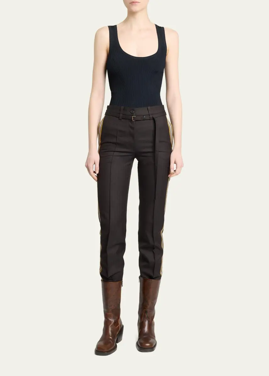 Dries Van Noten Side-Stripe Herringbone Wool Straight-Leg Pants With Belt | Thumbnail 2 Dries Van Noten Side-Stripe Herringbone Wool Straight-Leg Pants With Belt | Thumbnail 2