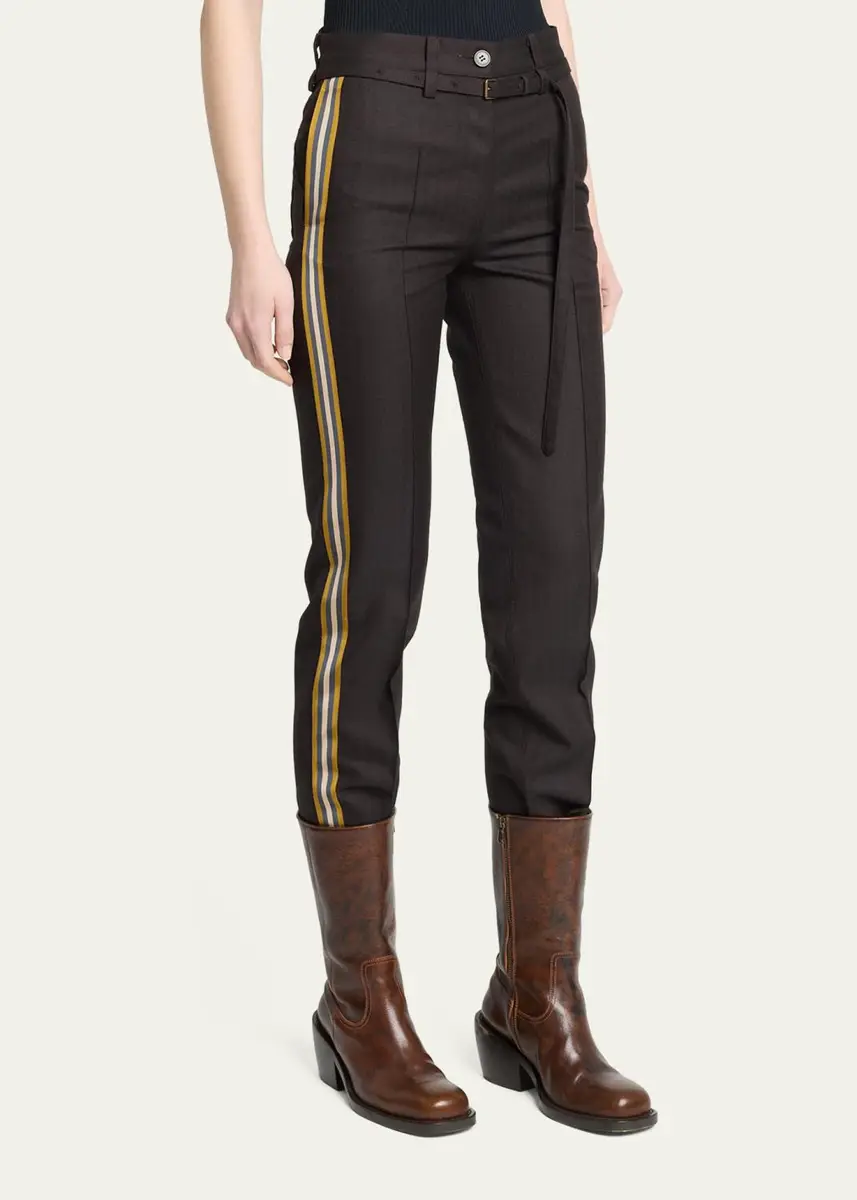 Dries Van Noten Side-Stripe Herringbone Wool Straight-Leg Pants With Belt | Thumbnail 4 Dries Van Noten Side-Stripe Herringbone Wool Straight-Leg Pants With Belt | Thumbnail 4