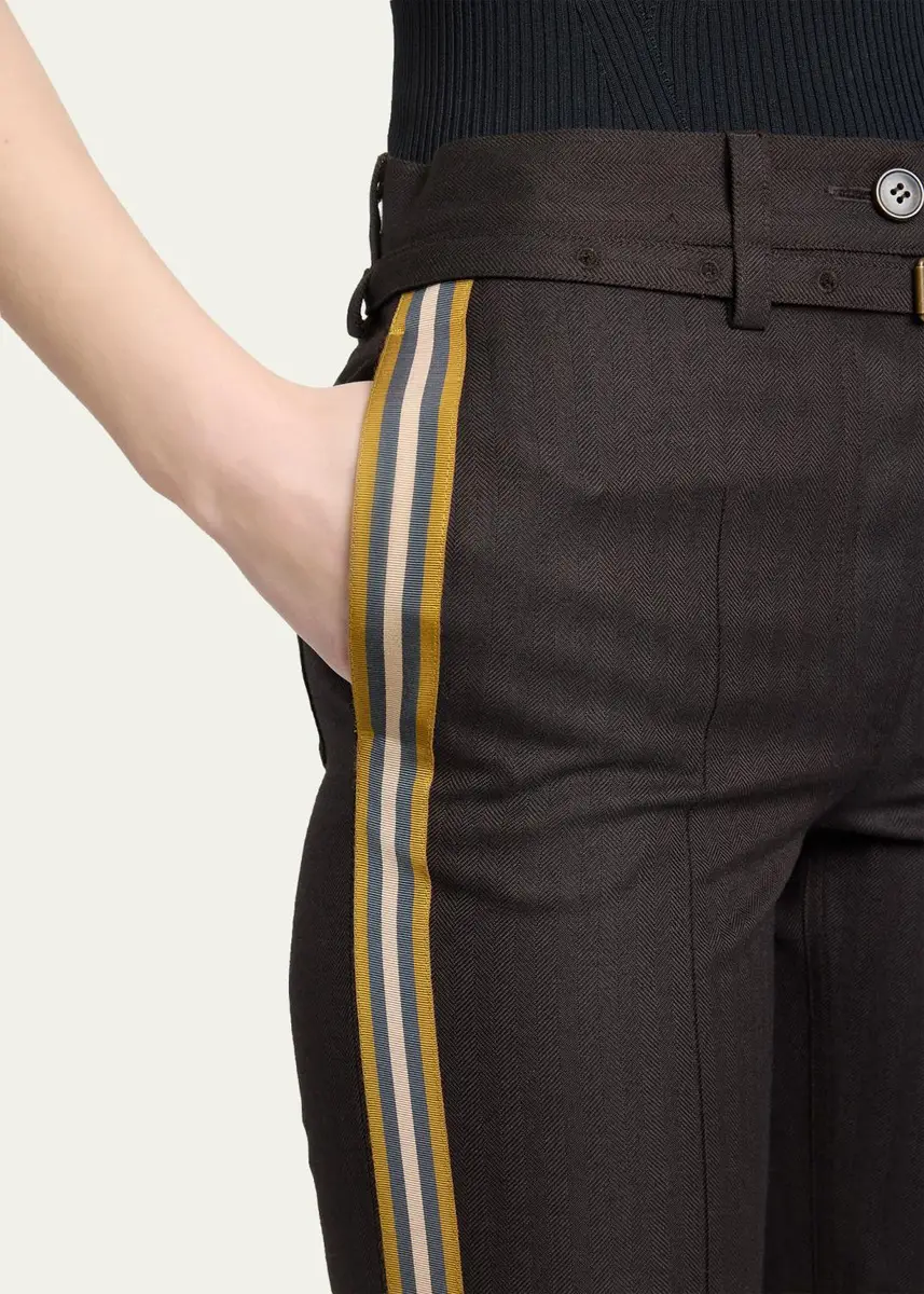 Dries Van Noten Side-Stripe Herringbone Wool Straight-Leg Pants With Belt | Thumbnail 5 Dries Van Noten Side-Stripe Herringbone Wool Straight-Leg Pants With Belt | Thumbnail 5