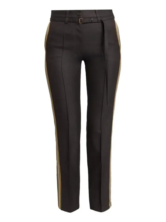 Dries Van Noten Side-Stripe Herringbone Wool Straight-Leg Pants With Belt