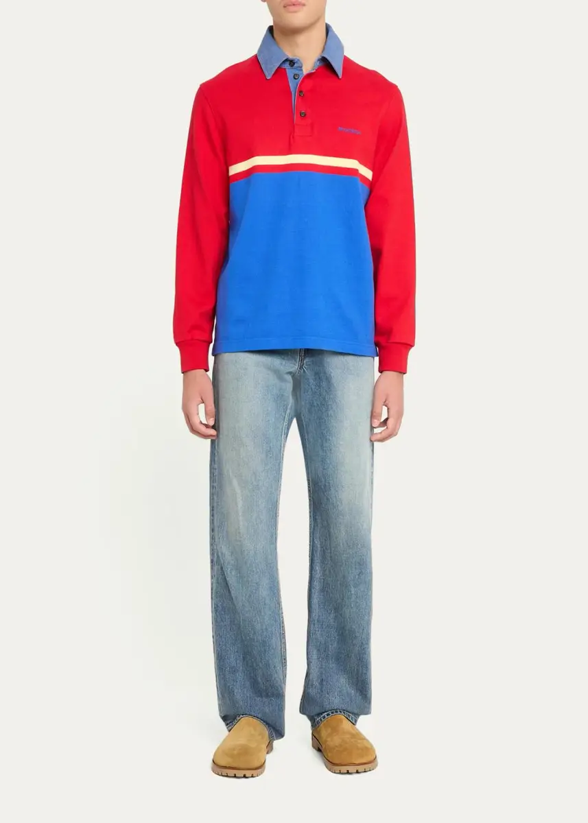 JW Anderson Men's Denim Collar Stretch-Cotton Polo Shirt | Thumbnail 2 JW Anderson Men's Denim Collar Stretch-Cotton Polo Shirt | Thumbnail 2