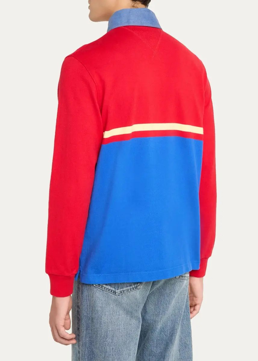 JW Anderson Men's Denim Collar Stretch-Cotton Polo Shirt | Thumbnail 3 JW Anderson Men's Denim Collar Stretch-Cotton Polo Shirt | Thumbnail 3
