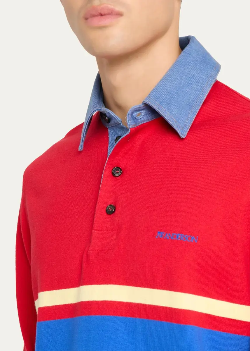 JW Anderson Men's Denim Collar Stretch-Cotton Polo Shirt | Thumbnail 5 JW Anderson Men's Denim Collar Stretch-Cotton Polo Shirt | Thumbnail 5