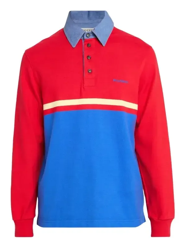 Men's Denim Collar Stretch-Cotton Polo Shirt