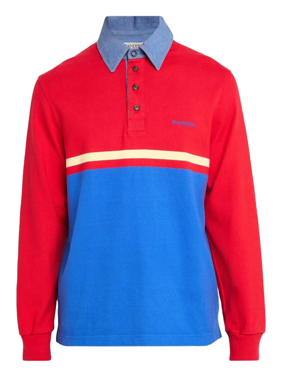 Men's Denim Collar Stretch-Cotton Polo Shirt