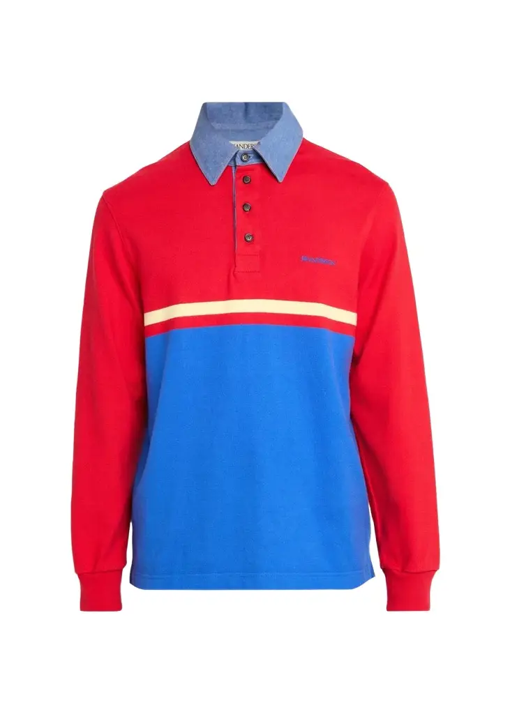 Men's Denim Collar Stretch-Cotton Polo Shirt Men's Denim Collar Stretch-Cotton Polo Shirt