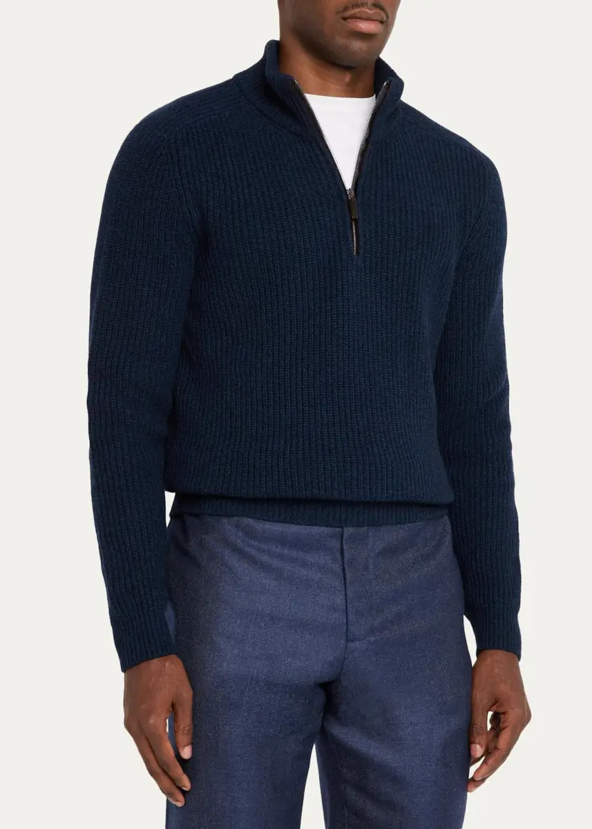 Iris Von Arnim Men's Cashmere Melange Half-Zip Sweater | Thumbnail 4 Iris Von Arnim Men's Cashmere Melange Half-Zip Sweater | Thumbnail 4