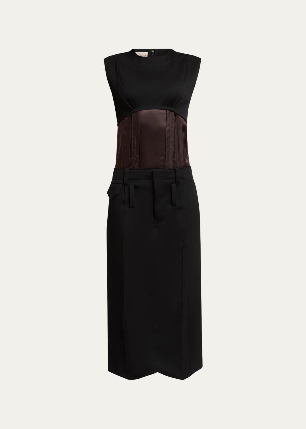 Mixed-Media Sleeveless Midi Dress Mixed-Media Sleeveless Midi Dress