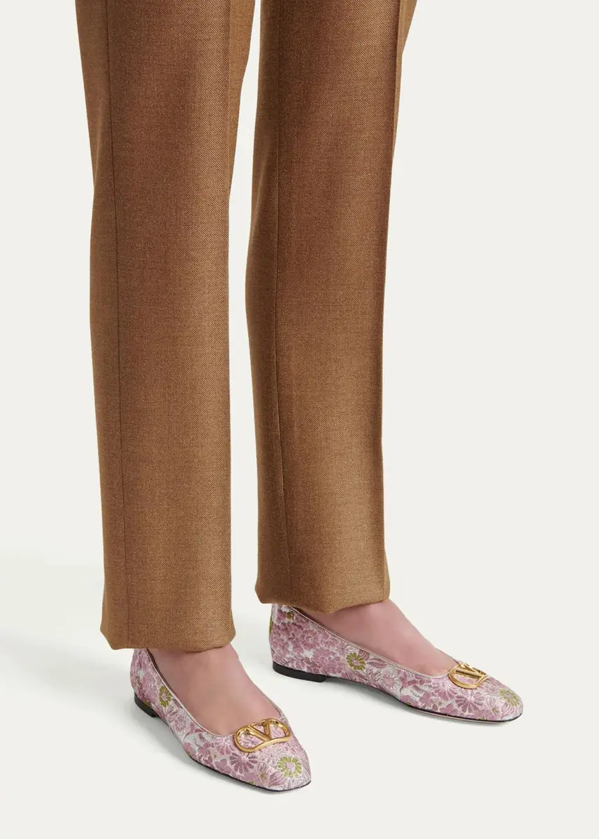 Valentino Garavani VLogo Floral Jacquard Ballerina Flats | Thumbnail 2 Valentino Garavani VLogo Floral Jacquard Ballerina Flats | Thumbnail 2