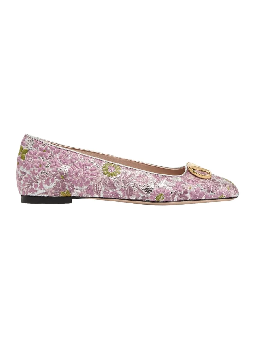 Valentino Garavani VLogo Floral Jacquard Ballerina Flats