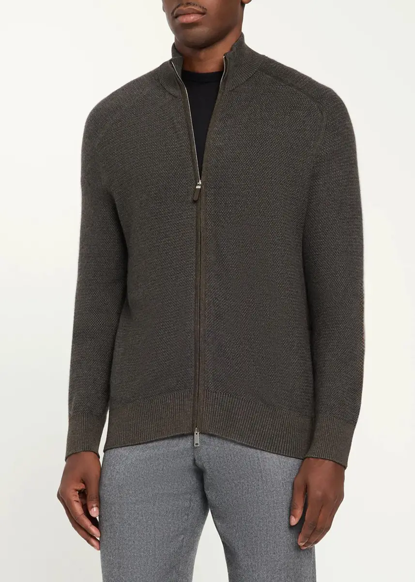 Zegna Men's 14GG Cashseta Full-Zip Sweater | Thumbnail 4 Zegna Men's 14GG Cashseta Full-Zip Sweater | Thumbnail 4