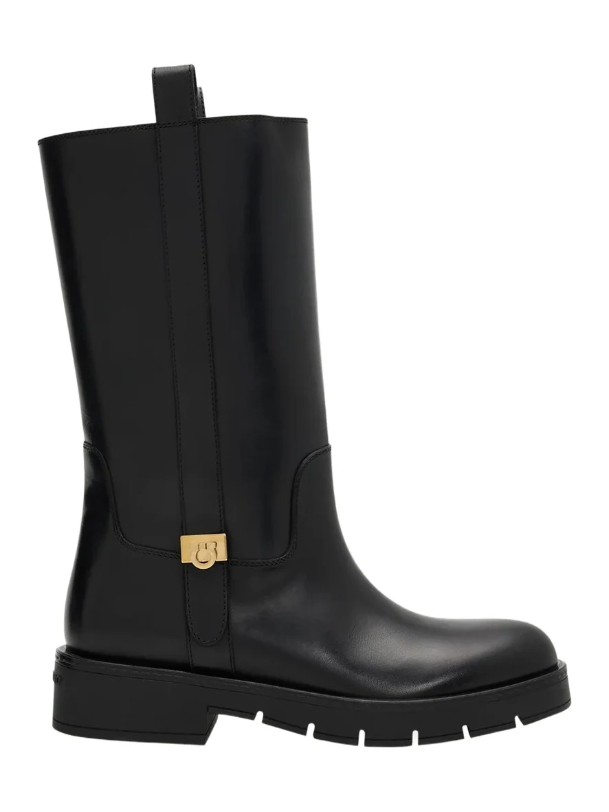 Ferragamo Nyves Leather Mid-Calf Boots
