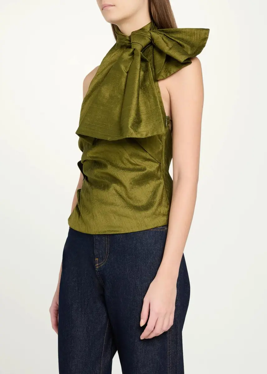 Christopher John Rogers Bow-Neck Silk Halter Top | Thumbnail 4 Christopher John Rogers Bow-Neck Silk Halter Top | Thumbnail 4