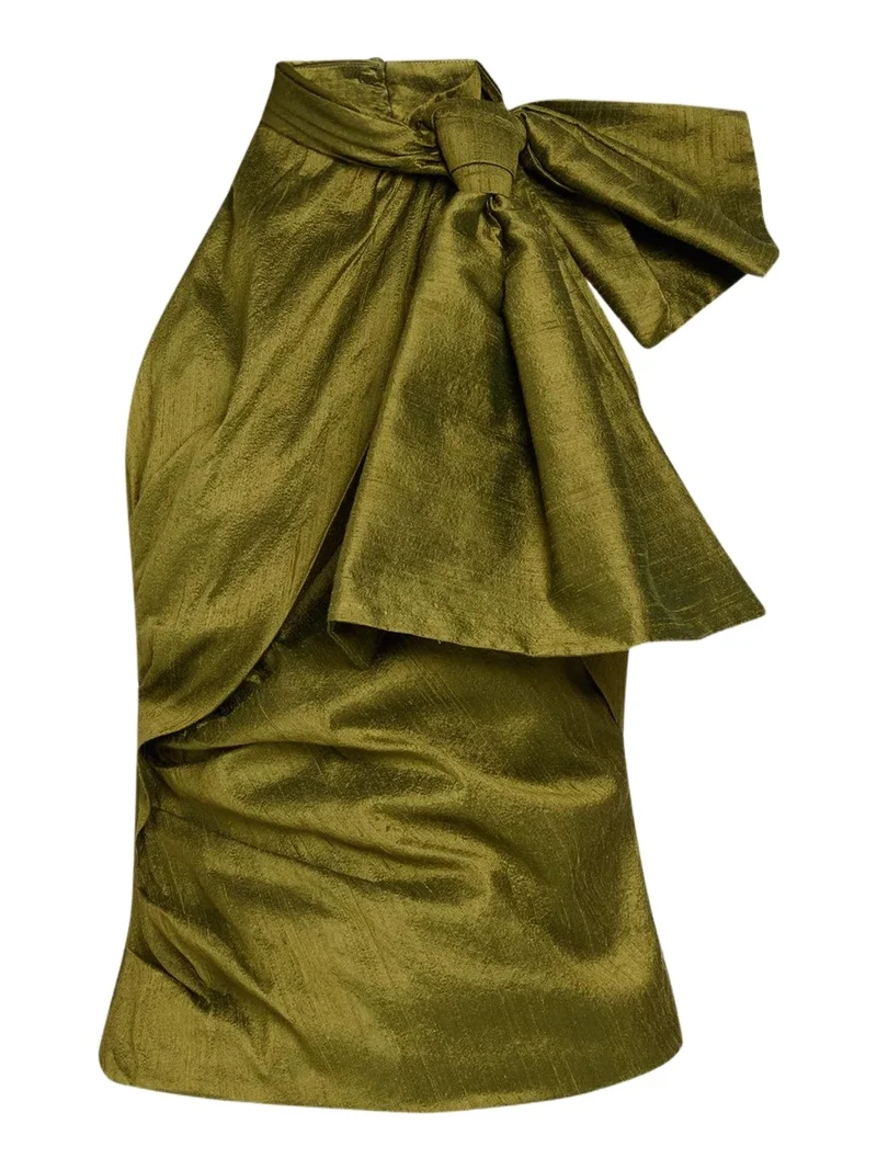 Bow-Neck Silk Halter Top
