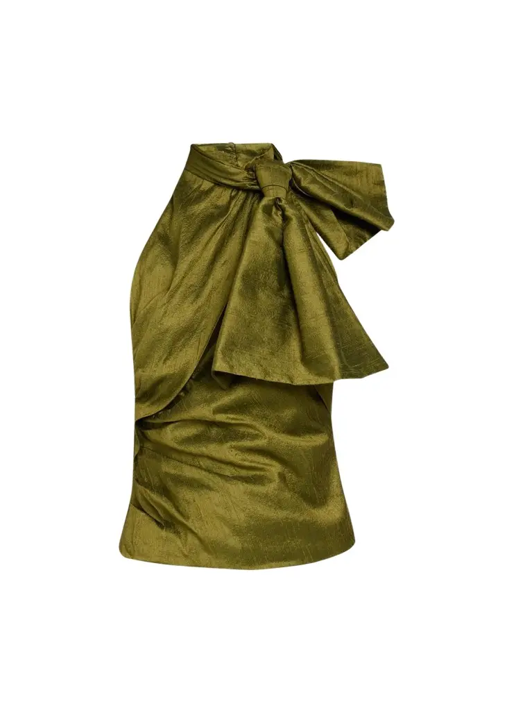 Christopher John Rogers Bow-Neck Silk Halter Top