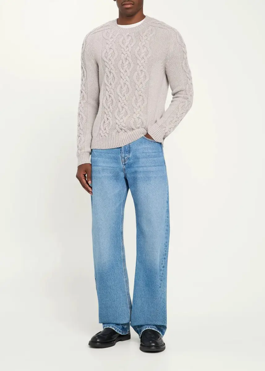 Iris Von Arnim Men's Cashmere Cable Crewneck Sweater | Thumbnail 2