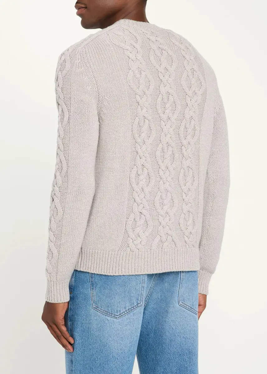 Iris Von Arnim Men's Cashmere Cable Crewneck Sweater | Thumbnail 3