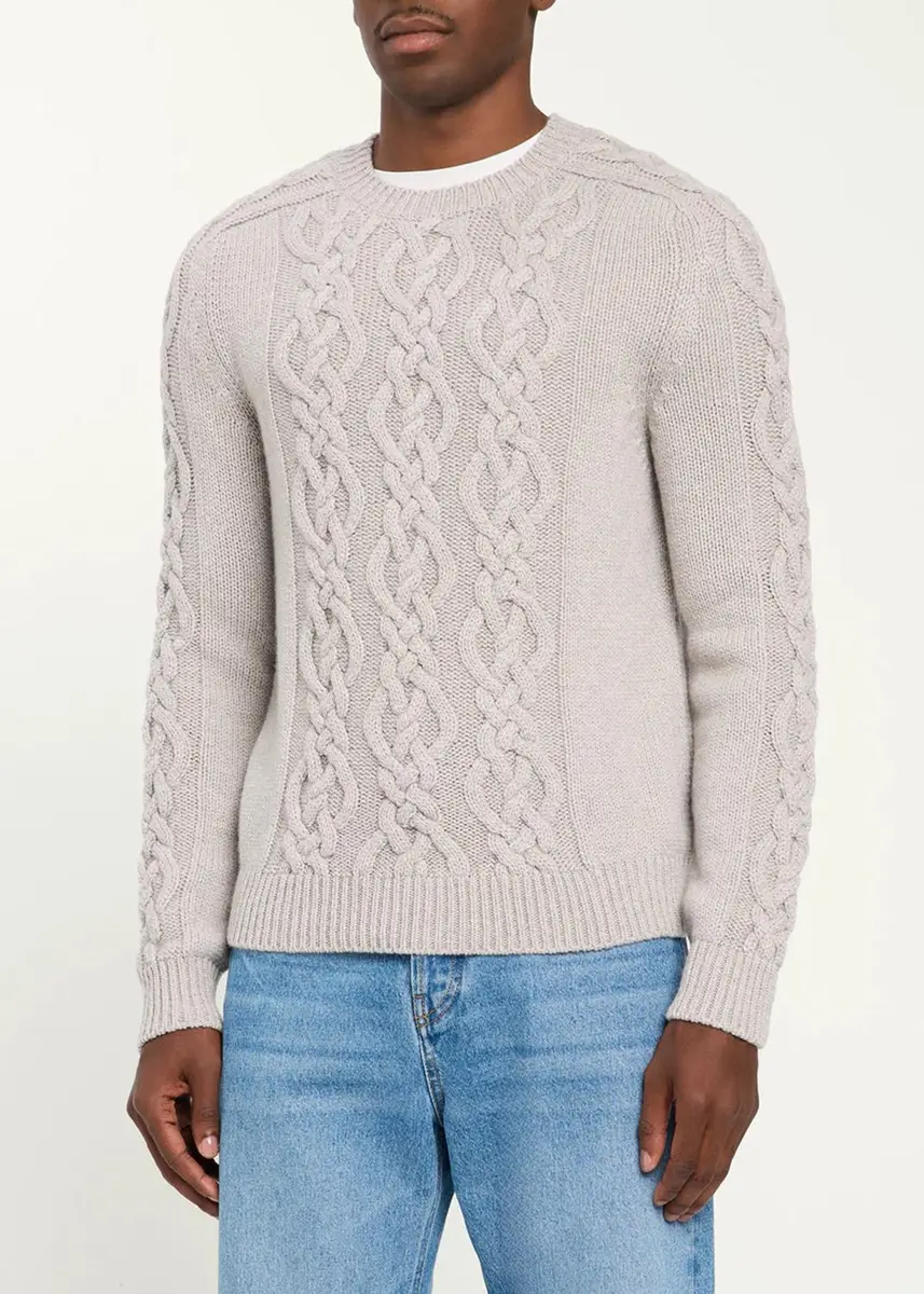 Iris Von Arnim Men's Cashmere Cable Crewneck Sweater | Thumbnail 4