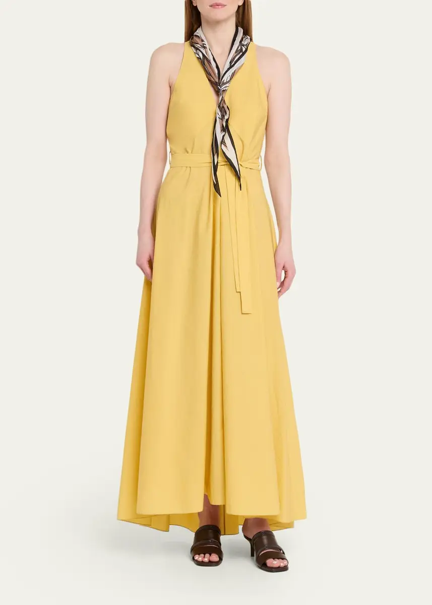 Brunello Cucinelli Sleeveless Belted Cotton Techno Poplin Midi Dress | Thumbnail 2 Brunello Cucinelli Sleeveless Belted Cotton Techno Poplin Midi Dress | Thumbnail 2