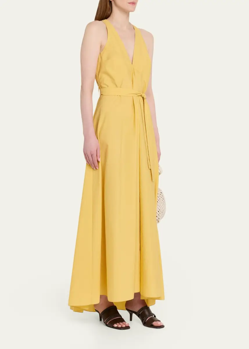 Brunello Cucinelli Sleeveless Belted Cotton Techno Poplin Midi Dress | Thumbnail 4 Brunello Cucinelli Sleeveless Belted Cotton Techno Poplin Midi Dress | Thumbnail 4