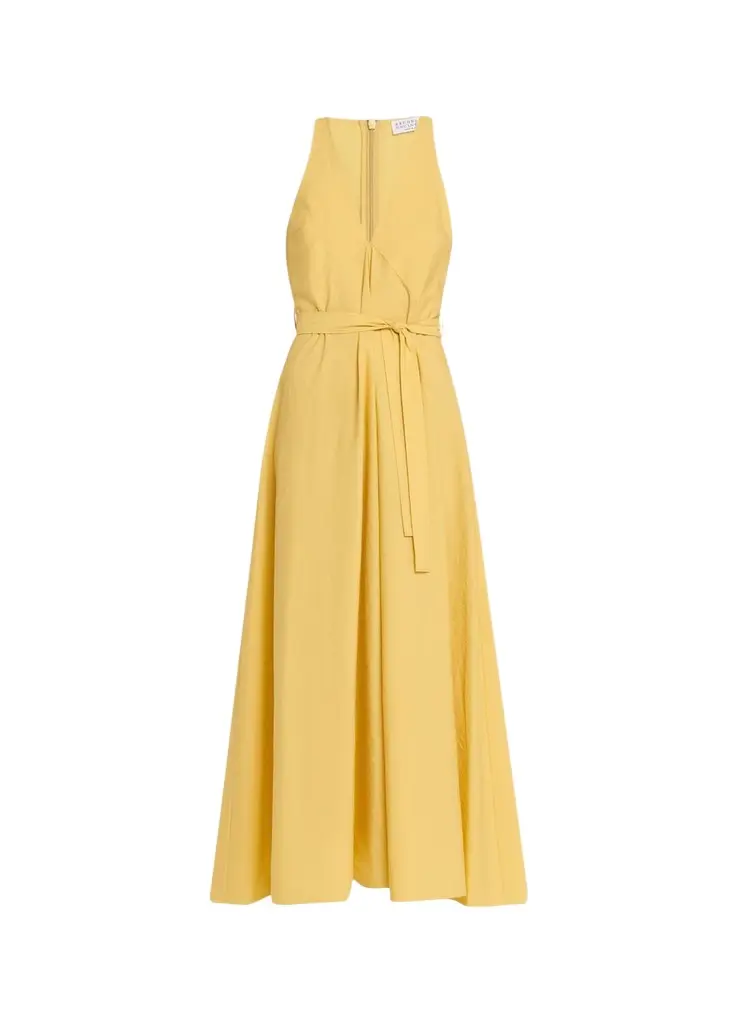 Sleeveless Belted Cotton Techno Poplin Midi Dress Sleeveless Belted Cotton Techno Poplin Midi Dress
