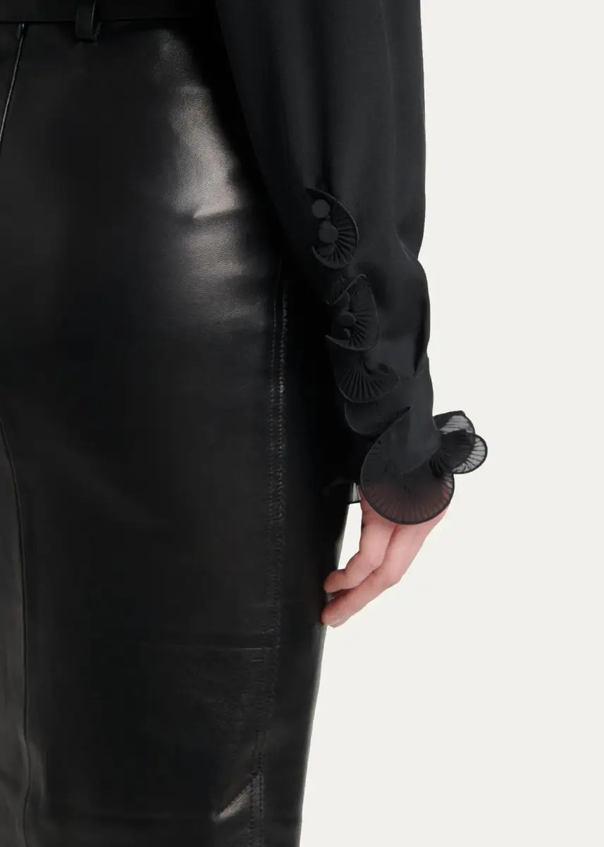 Tom Ford Silk Crepe De Chine Ruffle Plunging-Neck Blouse | Thumbnail 5
